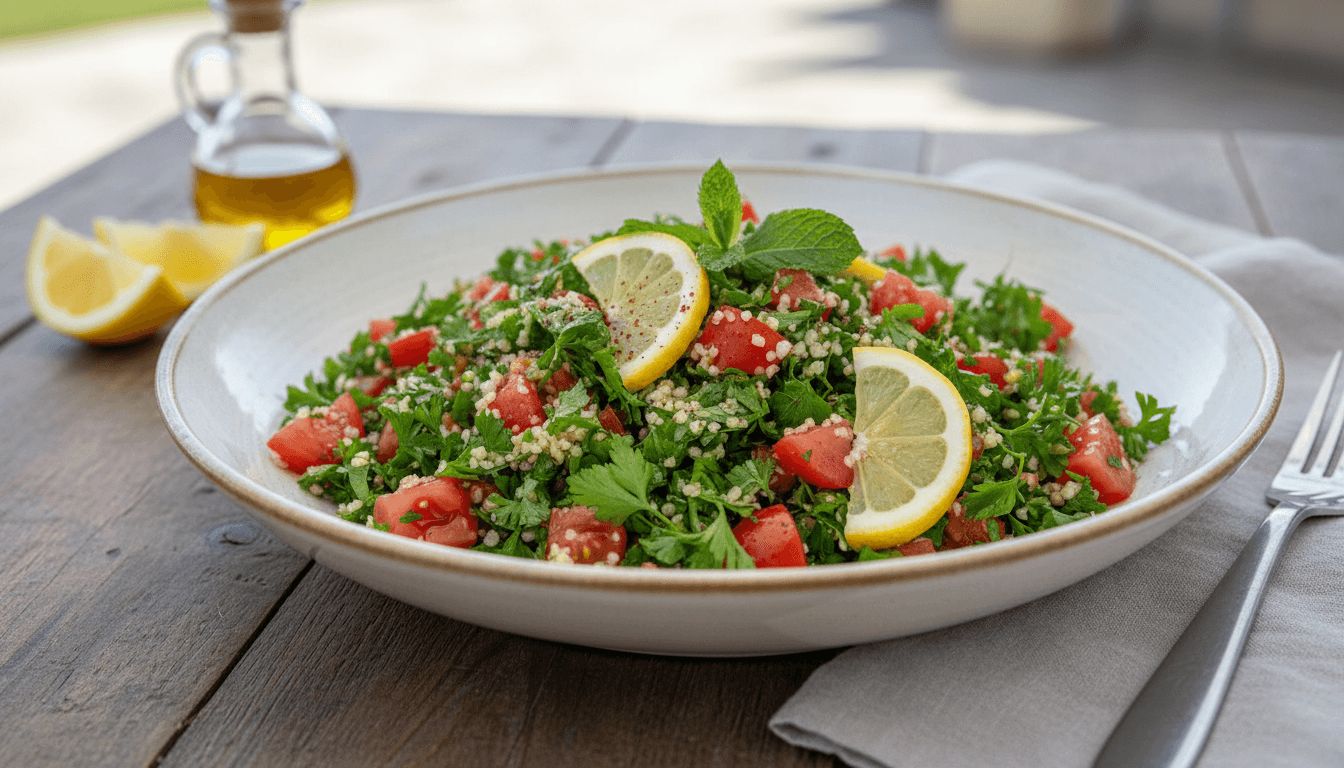 Fresh tabbouleh salad with parsley and tomatoes